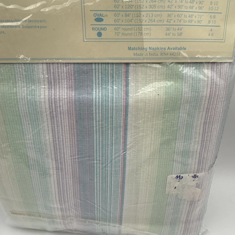 WB Oblong Tablecloth 60 X 102‎ Pastel Stripe Spring Summer Decor #3612